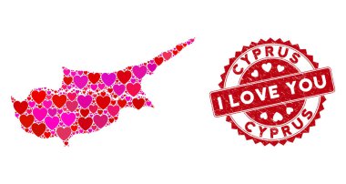 Lovely Heart Collage Kıbrıs Ülkeleri Grunge Mührü Haritası