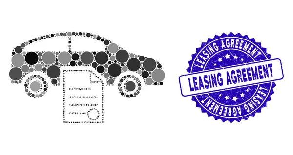 Mozaika ikona umowy sprzedaży samochodów z teksturowaną umową leasingu Znaczek — Wektor stockowy