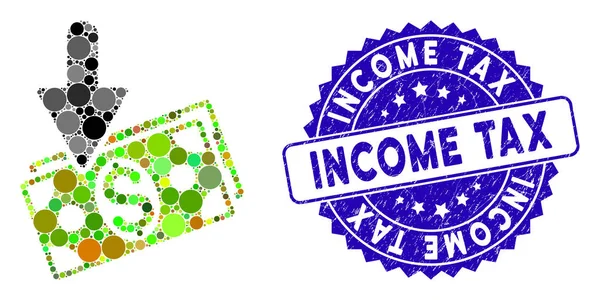 Ícone de renda do mosaico com selo de imposto de renda riscado — Vetor de Stock