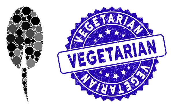 Mosaic Seed Root Icon with Distress Vegetarian Stamp — Stockový vektor