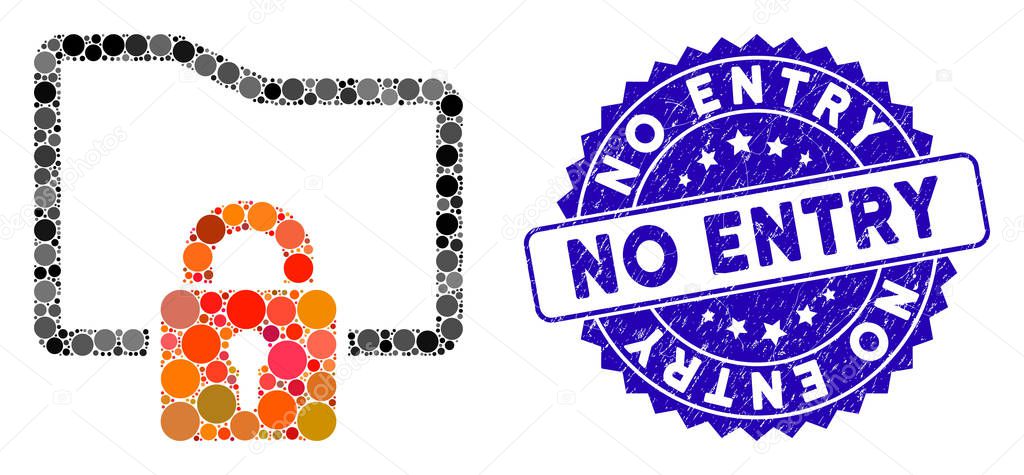 Mosaic Folder Locked Icon with Grunge No Entry Stamp