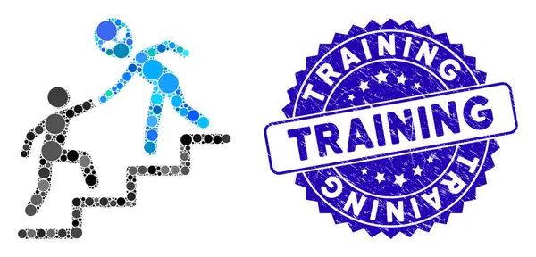 Mosaic Alien Training Help Icon with Distress Training Stamp — Stock Vector