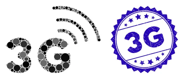 Colagem Ícone 3G com Selo 3G Texturizado — Vetor de Stock