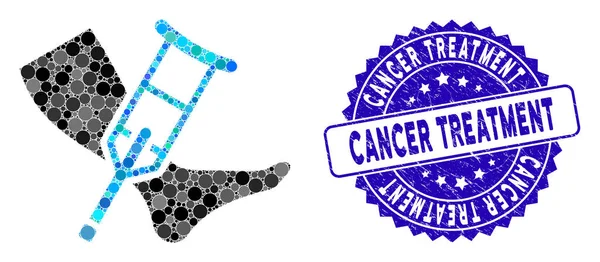 Mosaic Leg and Crutch Icon with Scratched Cancer Treatment Stamp — 스톡 벡터