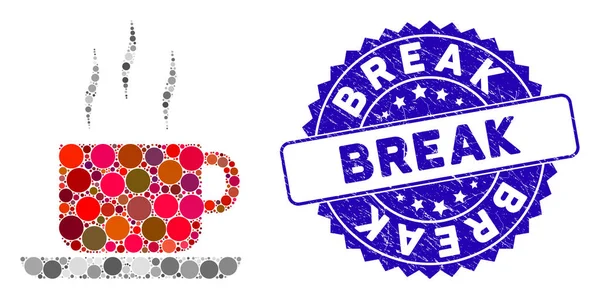 Collage Coffee Break Icon με Distress Break Seal — Διανυσματικό Αρχείο