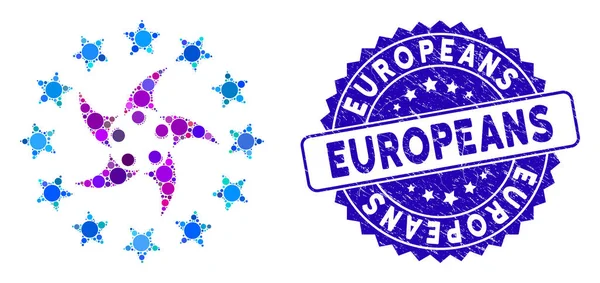 Collage Collaboration européenne Icône avec les Européens texturés Timbre — Image vectorielle