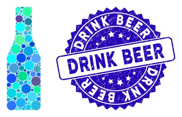 Ícone de garrafa de cerveja de colagem com selo de cerveja de bebida de estresse —  Vetores de Stock