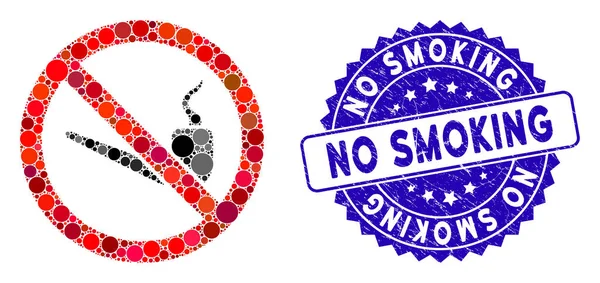 Mosaico sin pipa de fumar icono con la angustia sin sello de fumar — Vector de stock