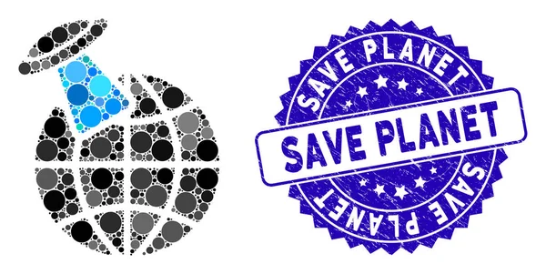 Collage Extraterrestre Visita Planeta Icono con Scratched Save Planet Seal — Vector de stock
