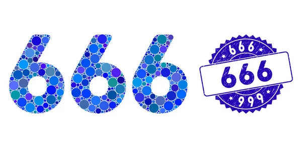 Mosaik 666 Siffror Text ikon med repade 666 Stämpel — Stock vektor