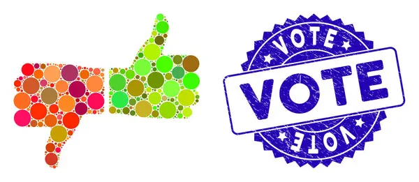 Mosaïque vote pouces icône avec timbre de vote rayé — Image vectorielle