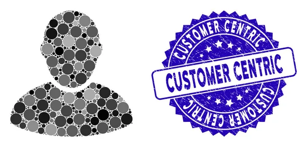 Ícone do cliente mosaico com selo centrado no cliente texturizado — Vetor de Stock