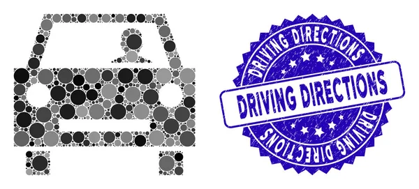 Collage Car Driver Icono con angustia Instrucciones para conducir Sello — Vector de stock