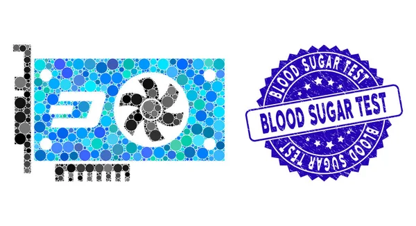 Mozaika Dash Video Gpu Card ikona s texturovanou krevní cukr testovací razítko — Stockový vektor
