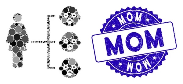 Mosaic Nursery Kids Relationer ikon med Grunge Mom Seal – Stock-vektor