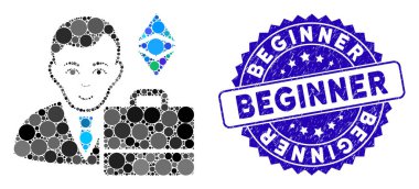 Mosaic Ethereum Classic Accounter Icon with Grunge Beginner Stamp clipart