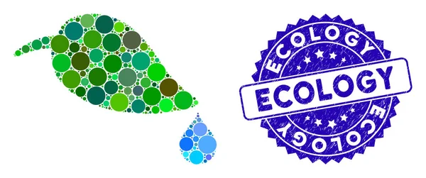 Mosaic Ecology Icon with Textured Ecology Seal — стоковий вектор