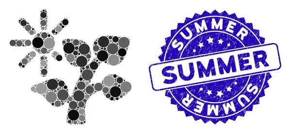 Collage Summer Tree Icono con sello de verano de angustia — Vector de stock