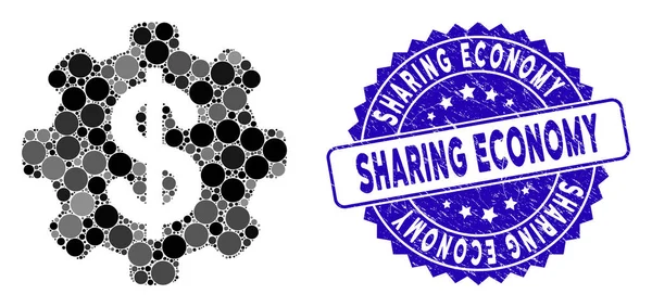 Μωσαϊκό Επιλογές πληρωμής Gear Icon με Distress Sharing Economy Stamp — Διανυσματικό Αρχείο