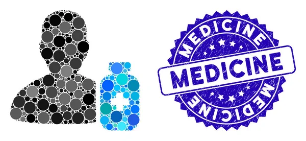 Ícone de medicina farmacêutica de colagem com selo de medicina riscada —  Vetores de Stock