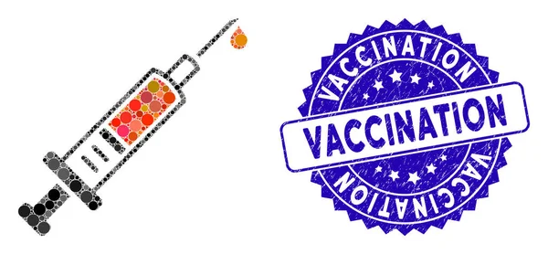 コラージュ感染症の予防接種シール付きのワクチンアイコン — ストックベクタ