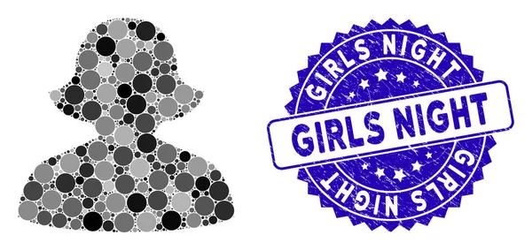 Collage weibliche Ikone mit Grunge Girls Night Stempel — Stockvektor