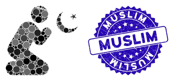 Mosaik betende muslimische Ikone mit zerkratztem muslimischen Siegel — Stockvektor