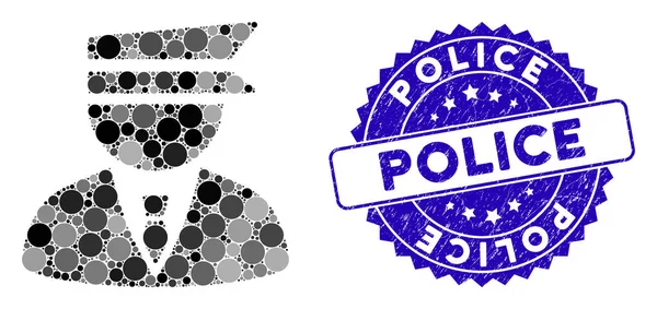 Mosaic Police Officer Icon with Scratched Police Seal — Stock Vector