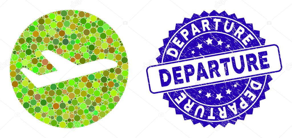 Mosaic Valid Airplane Departure Icon with Grunge Departure Seal