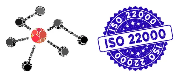 Mozaïek aansluitingen Icon met gebarsten Iso 22000 Seal — Stockvector