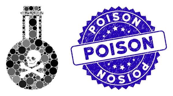 Mosaic Poison Icon with Grunge Poison Seal — 스톡 벡터