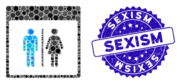 Mosaic Toilet Persons Calendar Page Icon with Textured Sexism Seal — 스톡 벡터