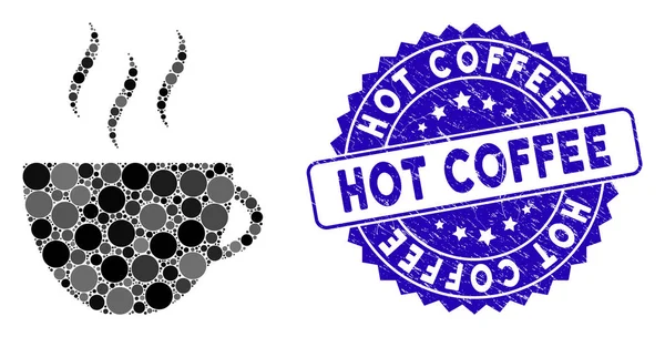 Collage tasse de café icône avec joint de café chaud texturé — Image vectorielle