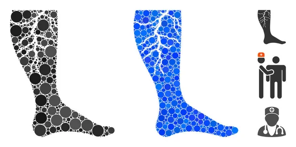 Icono de mosaico de trombosis venosa profunda de puntos redondos — Vector de stock