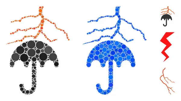 Tormenta eléctrica Paraguas Mosaico Icono de Circle Dots — Vector de stock