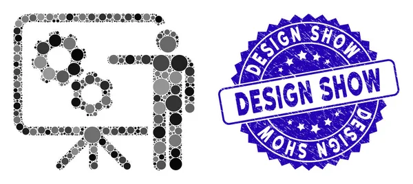 Collage mécanique engrenages Project Board Icône avec Grunge Design Show timbre — Image vectorielle