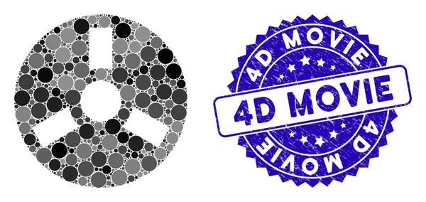Икона Мозаики Боббина с гранж 4D Movie Seal — стоковый вектор