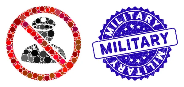 Mosaico Nenhum Ícone Oficial Militar com Selo Militar Texturizado — Vetor de Stock