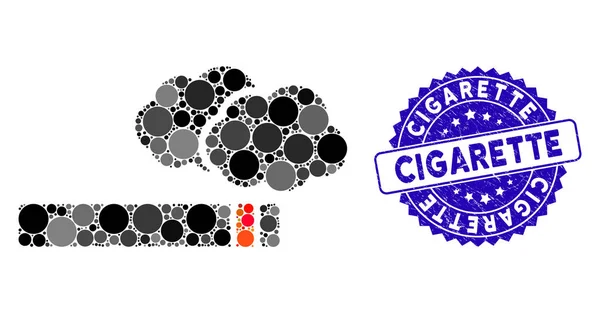 Icono de humo de cigarrillo de mosaico con sello de cigarrillo grunge — Vector de stock