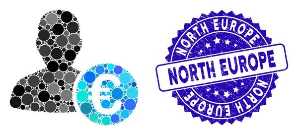 Mosaïque Euro Banker Icône avec Grunge North Europe Seal — Image vectorielle