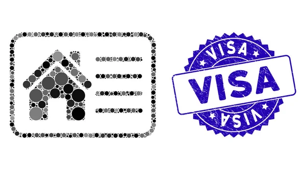 Значок Info Card Collage House с нацарапанной визой Visa Stamp — стоковый вектор