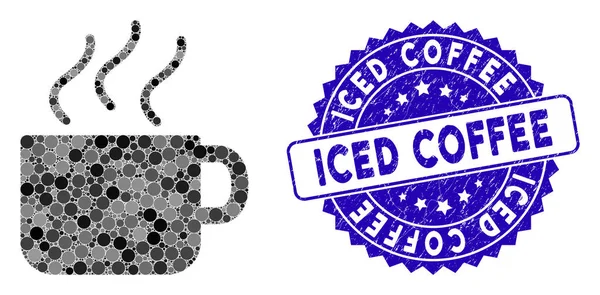 Mosaic café tasse icône avec sceau de café glacé texturé — Image vectorielle