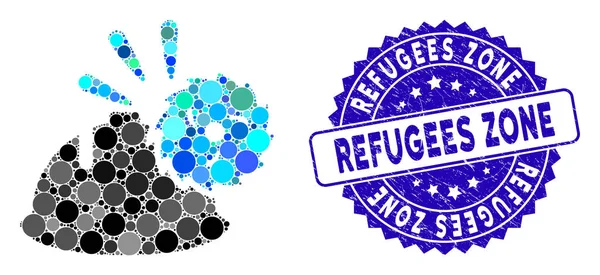 Collage Circular Blade Head Protection Icon with Grunge Refugees Zone Stamp — 스톡 벡터