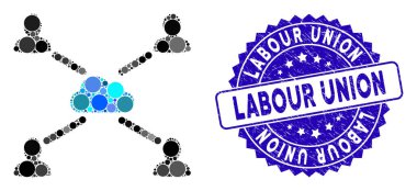 Mosaic Cloud People Links Icon with Scratched Labour Union Stamp