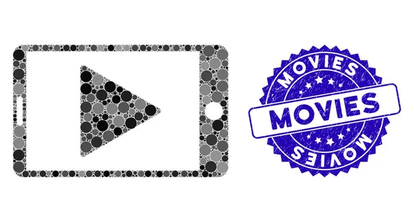 Collage Mobile Start Spil ikon med ridsede film Seal – Stock-vektor