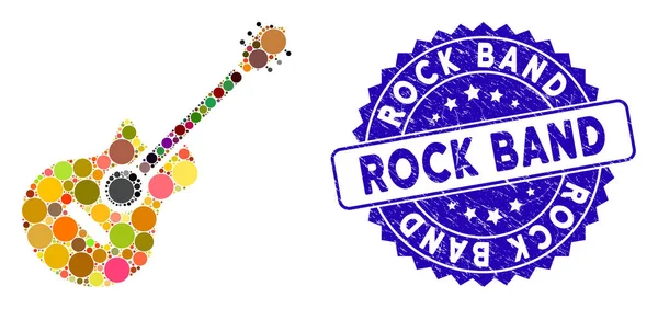 Icône de guitare mosaïque avec timbre Distress Rock Band — Image vectorielle