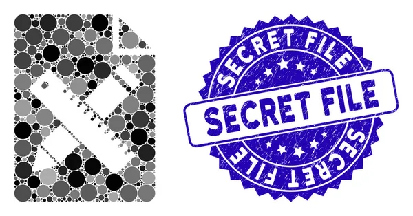 Mozaik ceruza és uralkodó oldal ikon a distress Secret File Stamp — Stock Vector