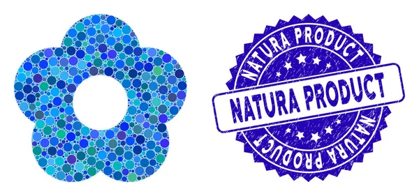 Collage-Blume mit texturiertem Natura-Produktstempel — Stockvektor