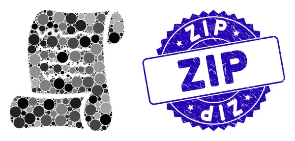 Ícone de rolo de script mosaico com selo Zip de angústia — Vetor de Stock