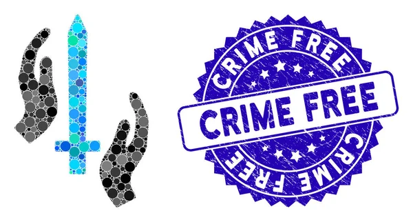 Collage Classic Guard Icon με scratched έγκλημα ελεύθερη σφραγίδα — Διανυσματικό Αρχείο